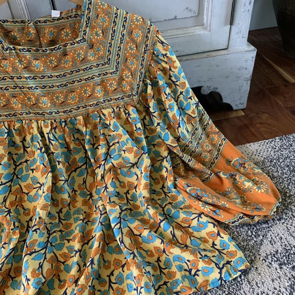New Floral Country Cottage Core Folk Cotton Boho Top Blouse - Picture 5 of 8